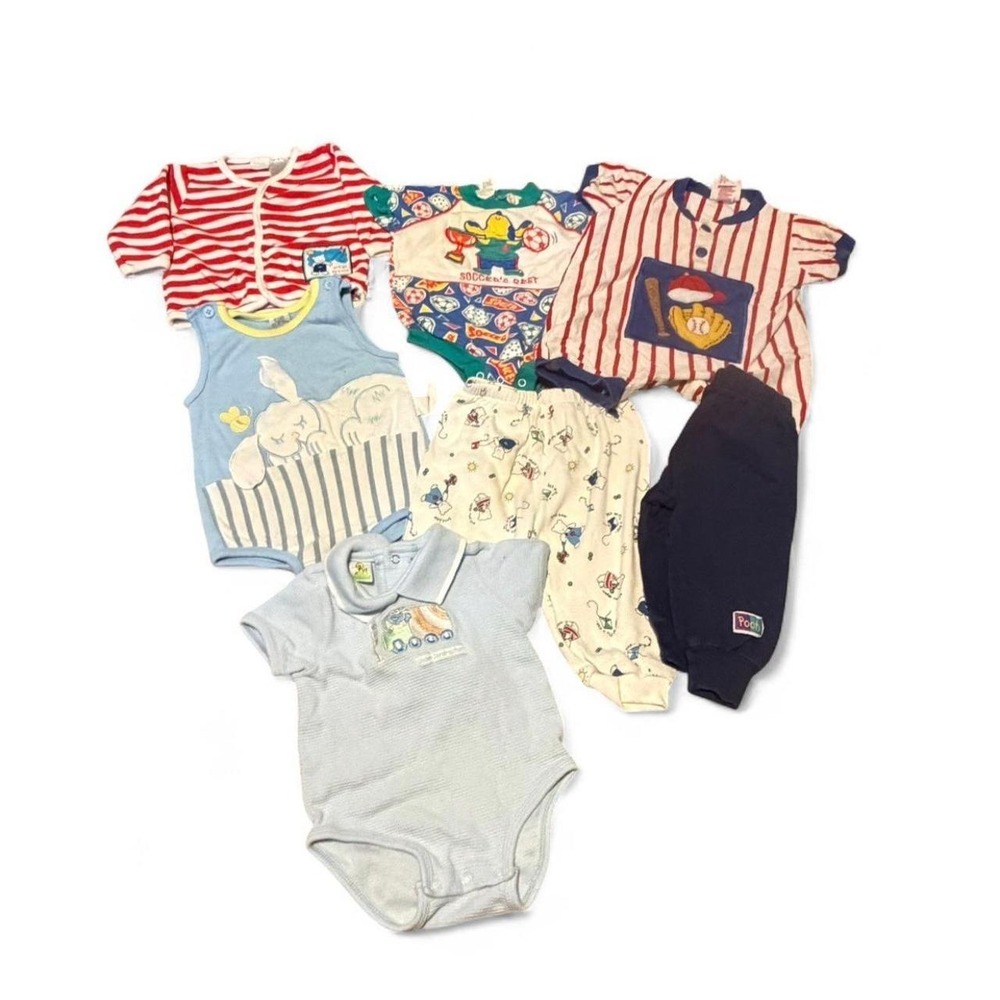 Vintage Baby Boy Clothes Lot 7 Pc 6-9M Rompers Pooh Sesame Street 90s